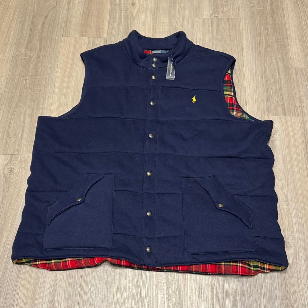 Polo Ralph Lauren Quilted Tartan Plaid Lined Gilet Vest Navy Men's 4XLT 4LT NWT